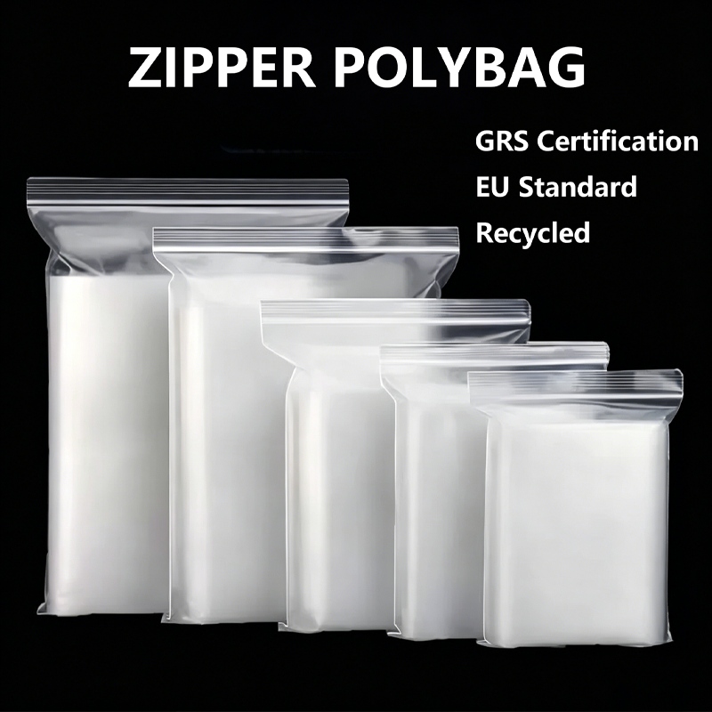 Sacos poli com zíper reciclado certificados pela GRS